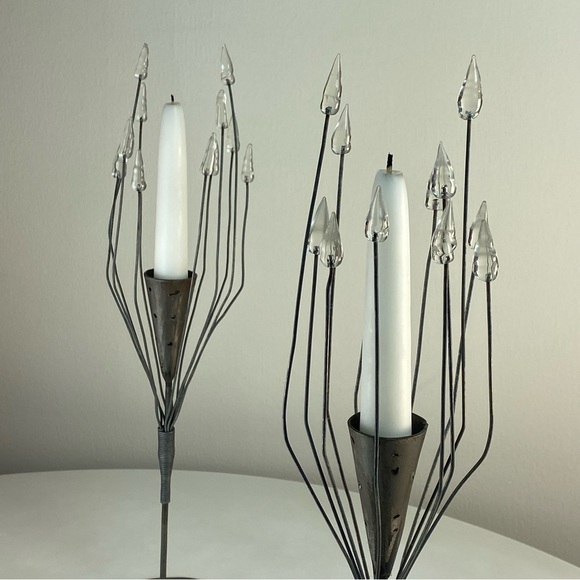 Hand Forged Iron Taper Candle Holders with Glass Elements Modern Scandi Style - Picture 4 of 15